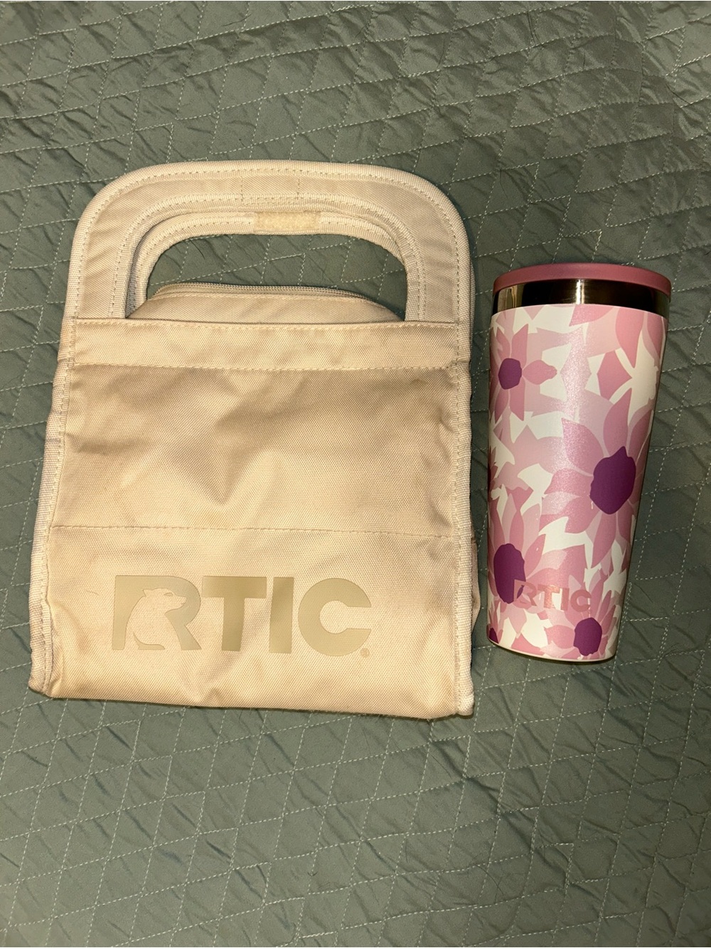 Pink Floral Insulated Tumbler with Light Pink Carry Case